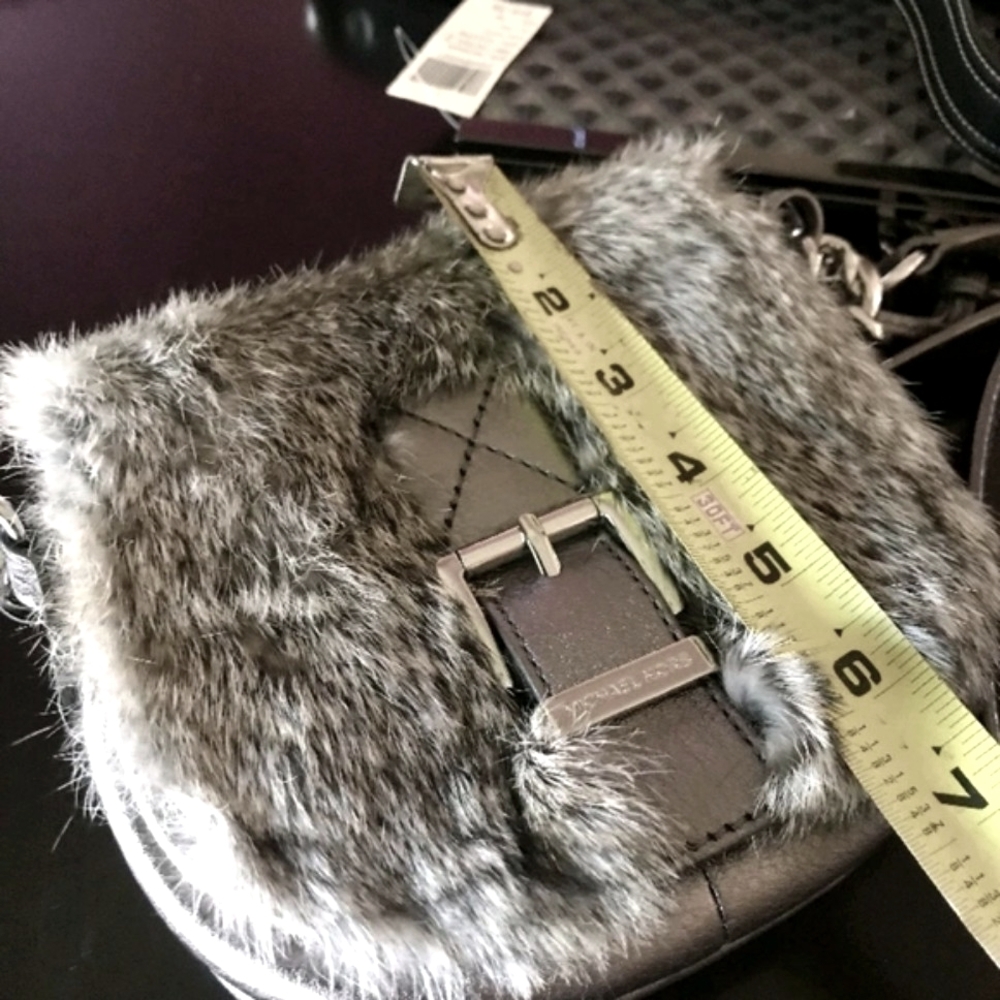 Michael Kors Gray Fur And Leather Crossbody Bag NWT - Picture 4 of 15